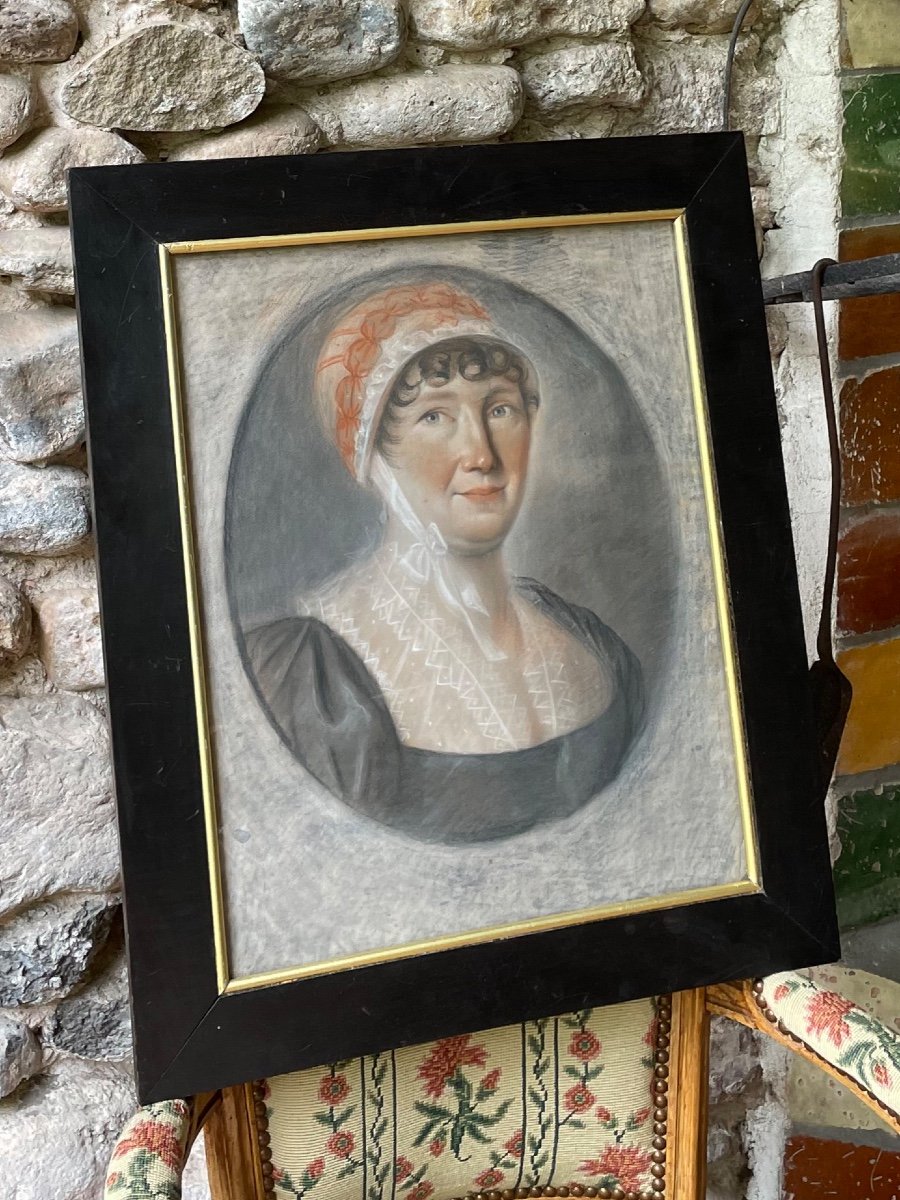 PASTEL PORTRAIT DE FEMME ÉPOQUE FIN XVIII ÈME CONSULAT EMPIRE  