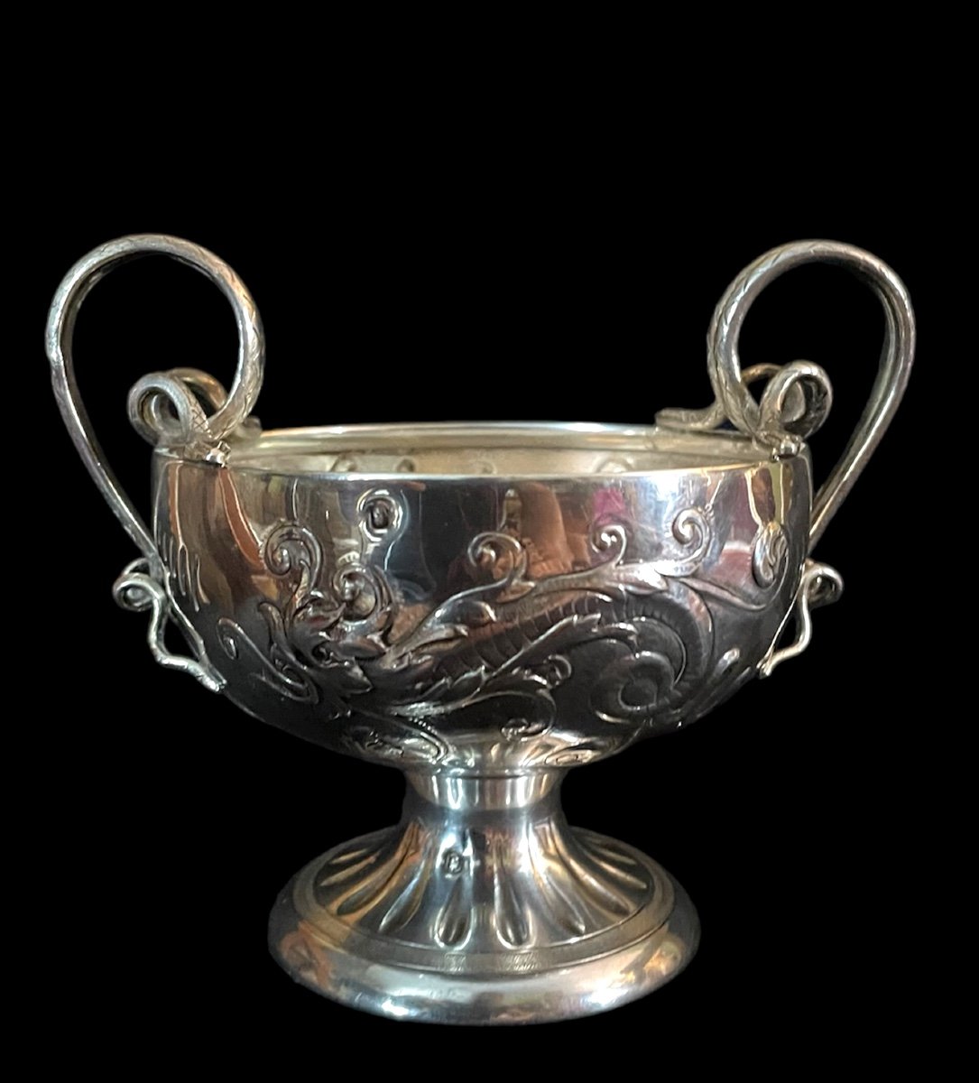 COUPE LIBATOIRE EN ARGENT MASSIF POINÇON  MINERVE   DE MARIAGE