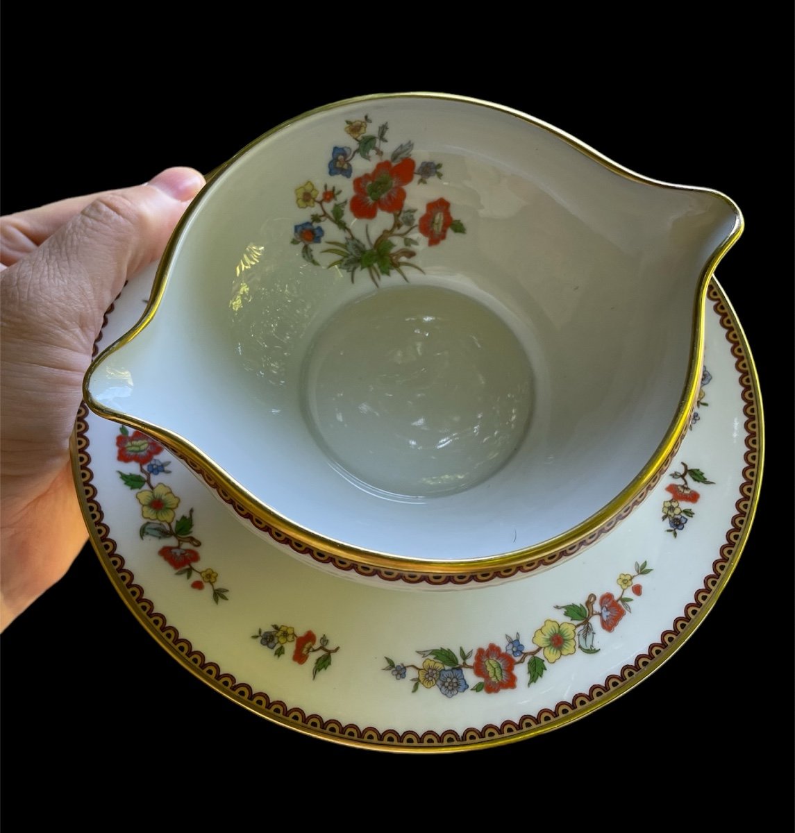 Limoges Porcelain Sauce Boat From Maison Raynaud Vieux Chine Porcelain France-photo-4