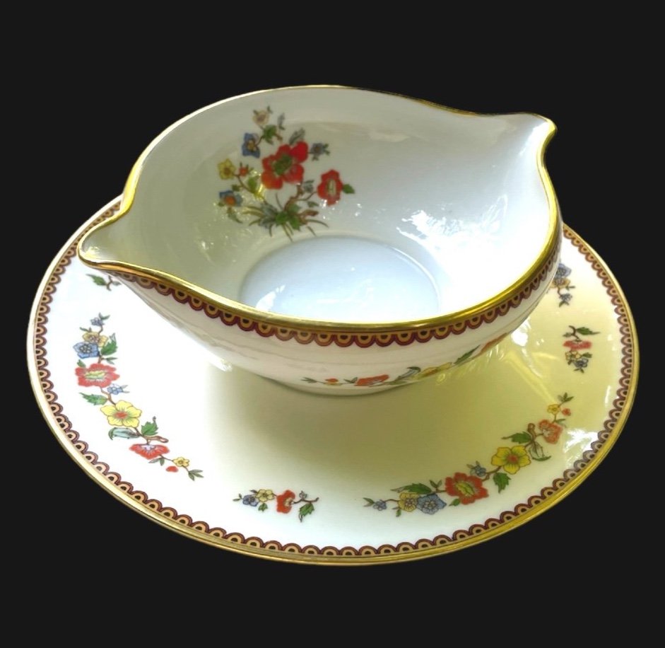 ENSEMBLE DE 4 PIECES EN  PORCELAINE DE LIMOGES RAYNAUD VIEUX CHINE  PLAT SAUCIERE RAVIER-photo-6