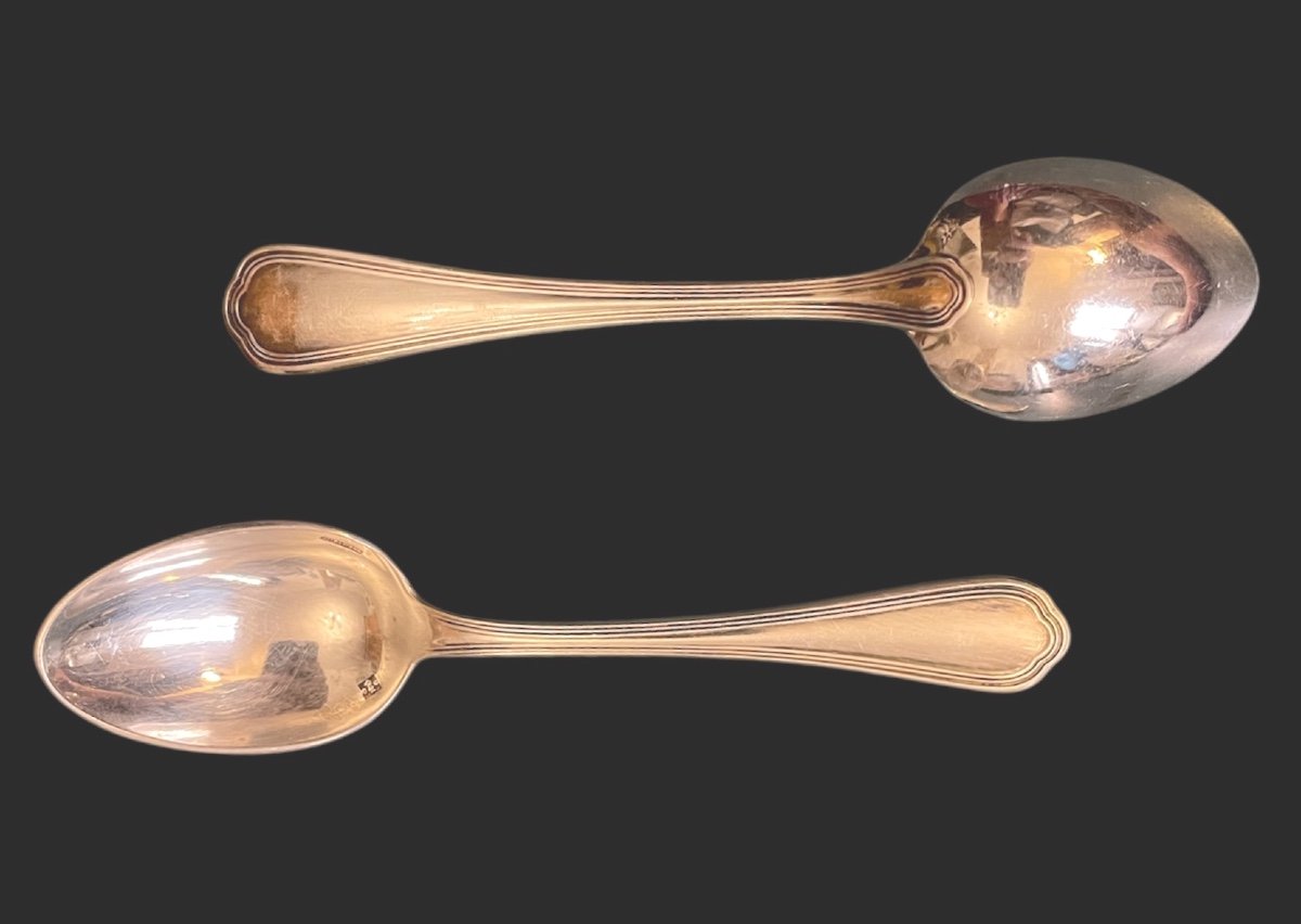 12 Christofle Mocha Spoons In Silver-plated Metal Spatours Model Silverware Double Threads-photo-2