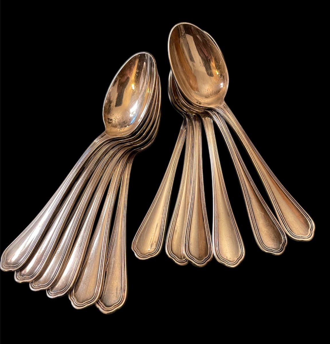 12 Christofle Mocha Spoons In Silver-plated Metal Spatours Model Silverware Double Threads-photo-3