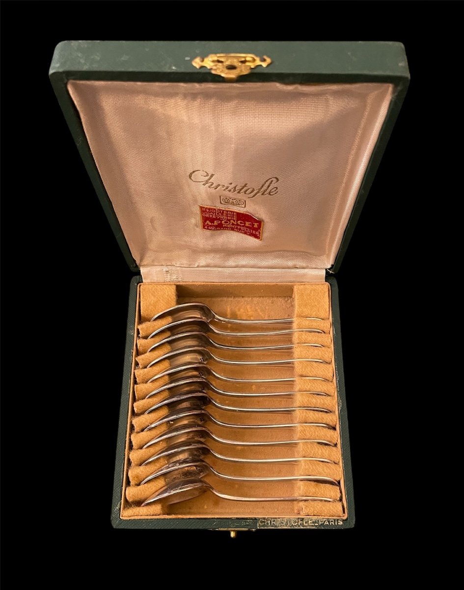 12 Christofle Mocha Spoons In Silver-plated Metal Spatours Model Silverware Double Threads-photo-1