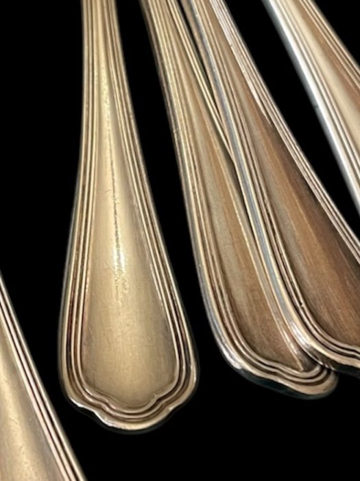 12 Christofle Mocha Spoons In Silver-plated Metal Spatours Model Silverware Double Threads-photo-2