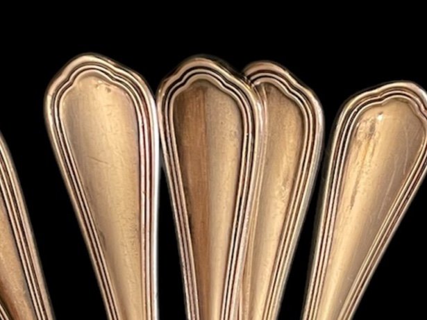 12 Christofle Mocha Spoons In Silver-plated Metal Spatours Model Silverware Double Threads-photo-4