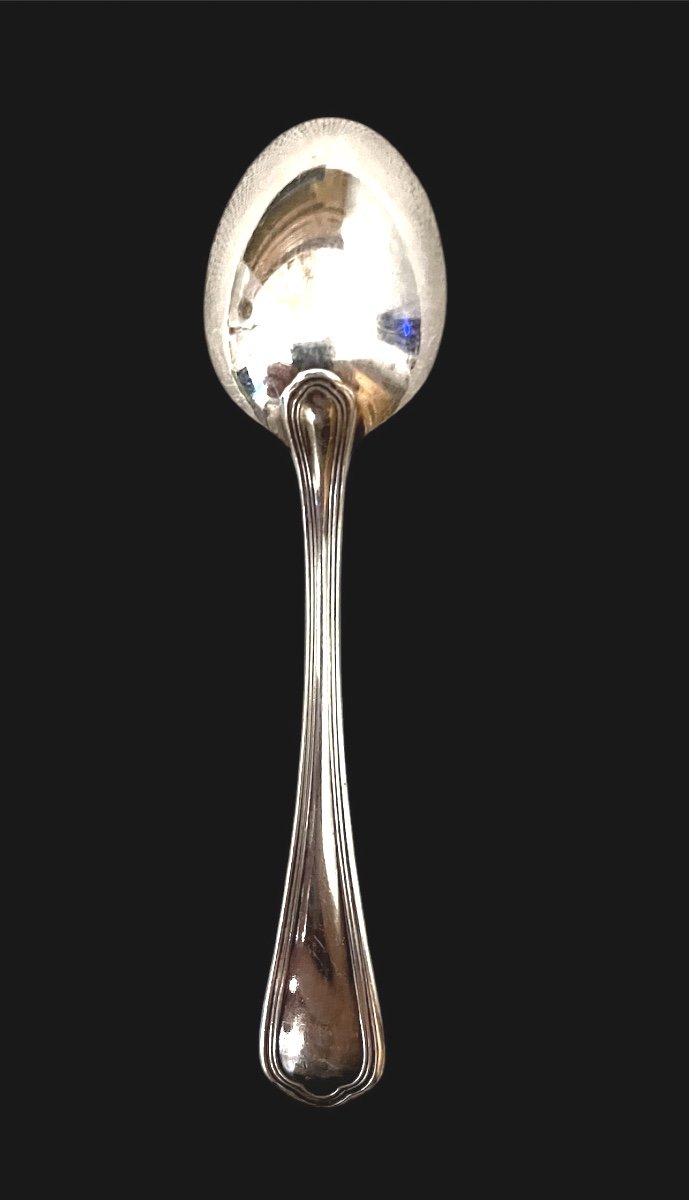 12 Christofle Mocha Spoons In Silver-plated Metal Spatours Model Silverware Double Threads-photo-7