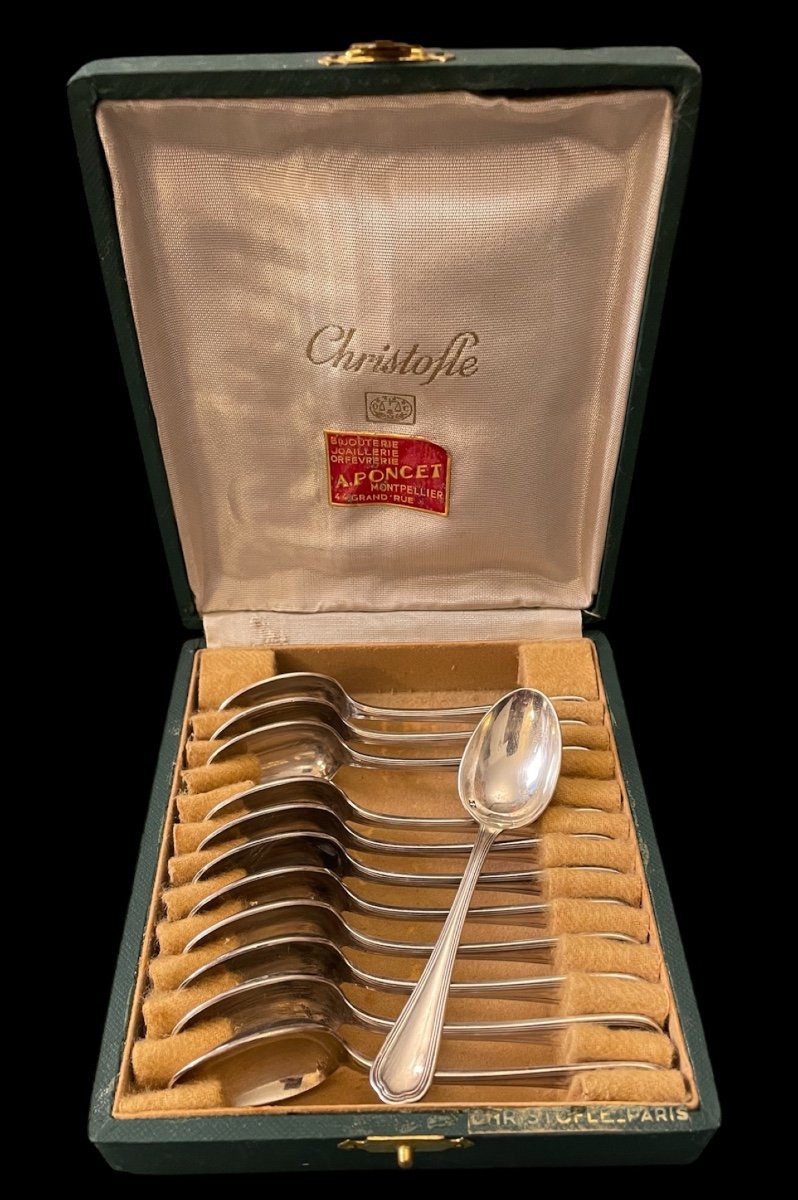 12 Christofle Mocha Spoons In Silver-plated Metal Spatours Model Silverware Double Threads