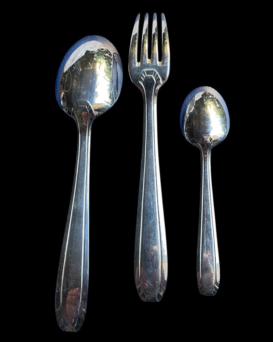 Art Deco Silver Plated Metal Cutlery Set 37 Pieces Lancel Goldsmith Tableware Silverware  -photo-2