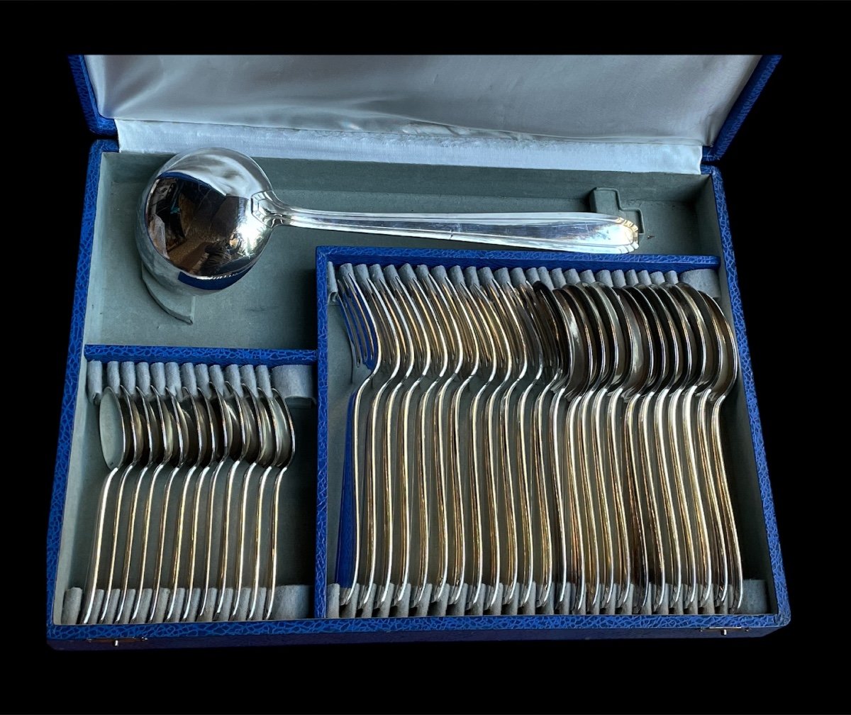 Art Deco Silver Plated Metal Cutlery Set 37 Pieces Lancel Goldsmith Tableware Silverware  -photo-3