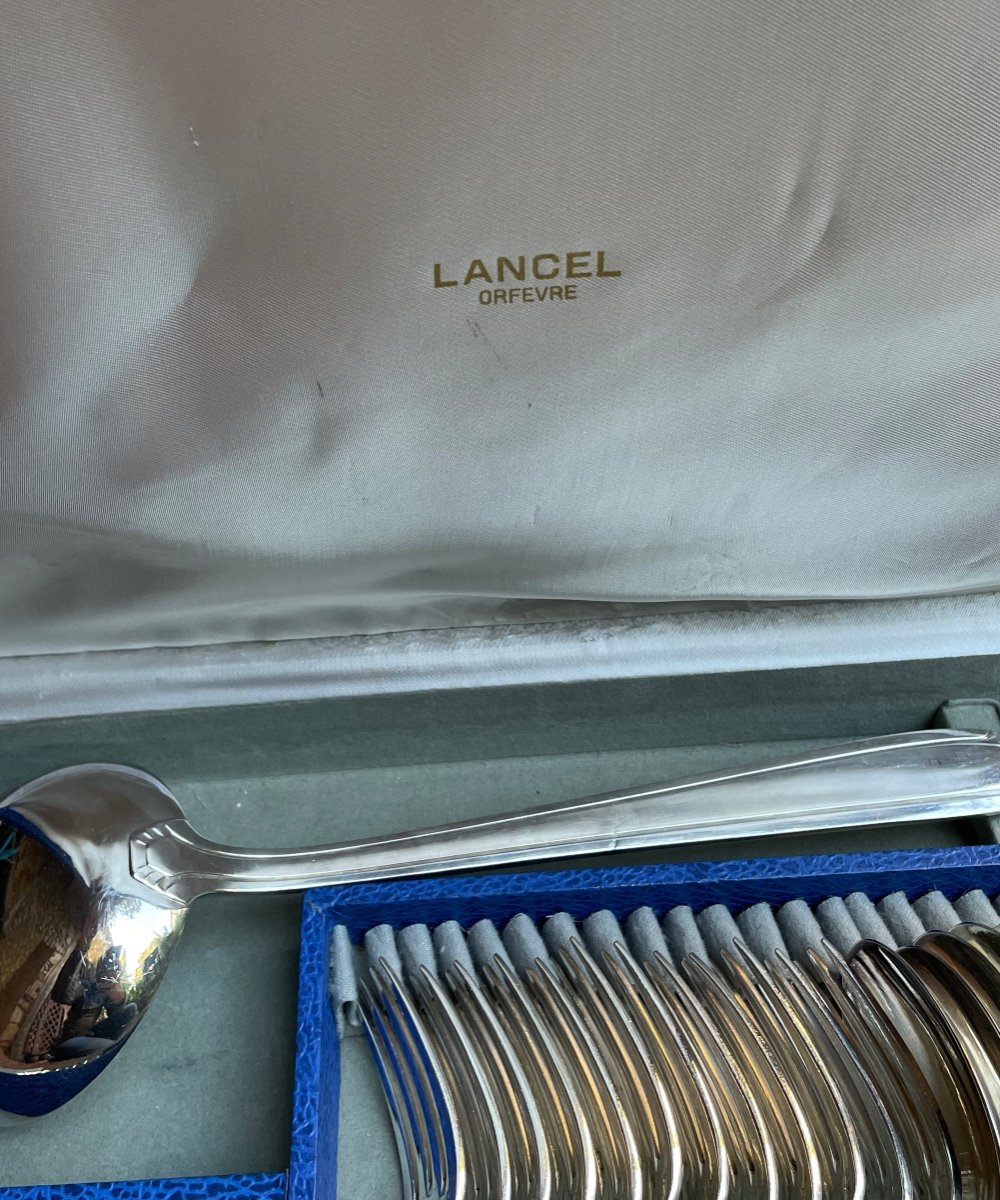 Art Deco Silver Plated Metal Cutlery Set 37 Pieces Lancel Goldsmith Tableware Silverware  -photo-8