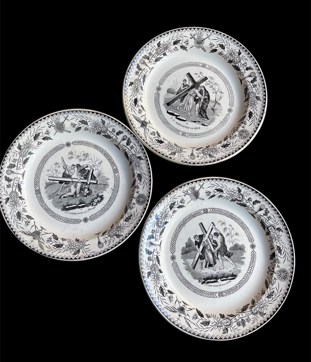 Set Of 10 Dessert Plates Montereau Earthenware Louis Lebeuf Way Of The Cross Sacred Art Jesus -photo-2