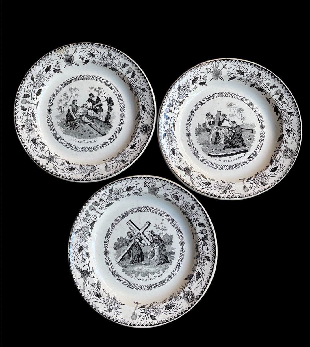 Set Of 10 Dessert Plates Montereau Earthenware Louis Lebeuf Way Of The Cross Sacred Art Jesus -photo-3