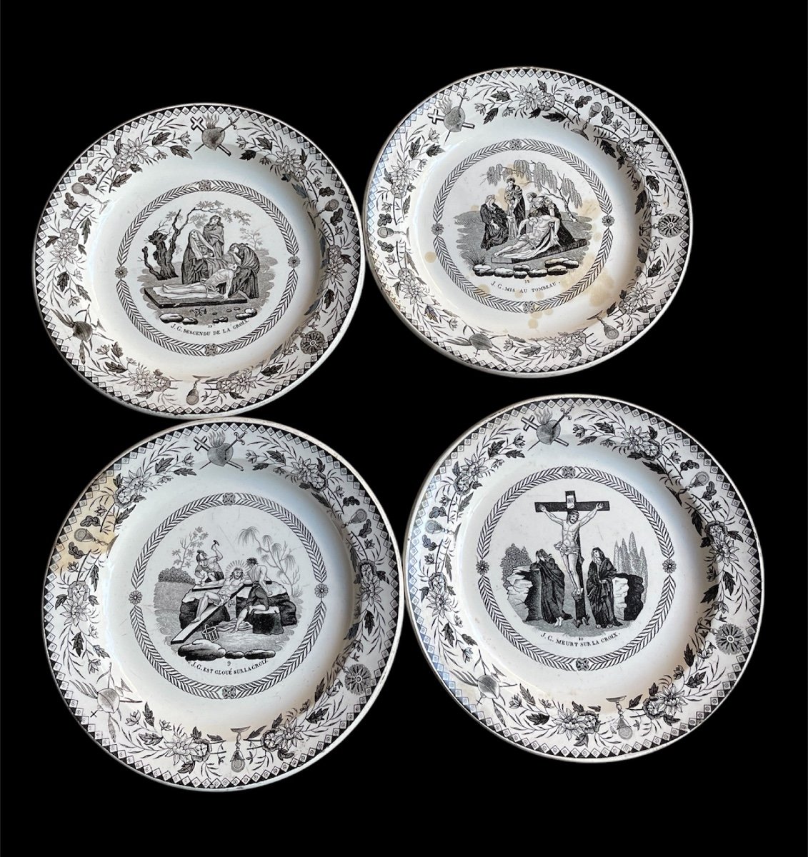 Set Of 10 Dessert Plates Montereau Earthenware Louis Lebeuf Way Of The Cross Sacred Art Jesus -photo-4