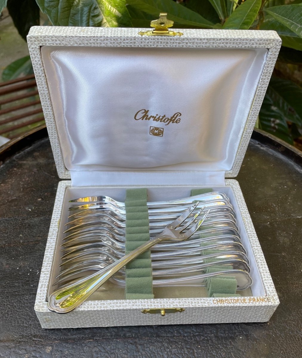 12 Christofle Cake Forks Spatours Model In Silver Metal Silverware Double Threads  