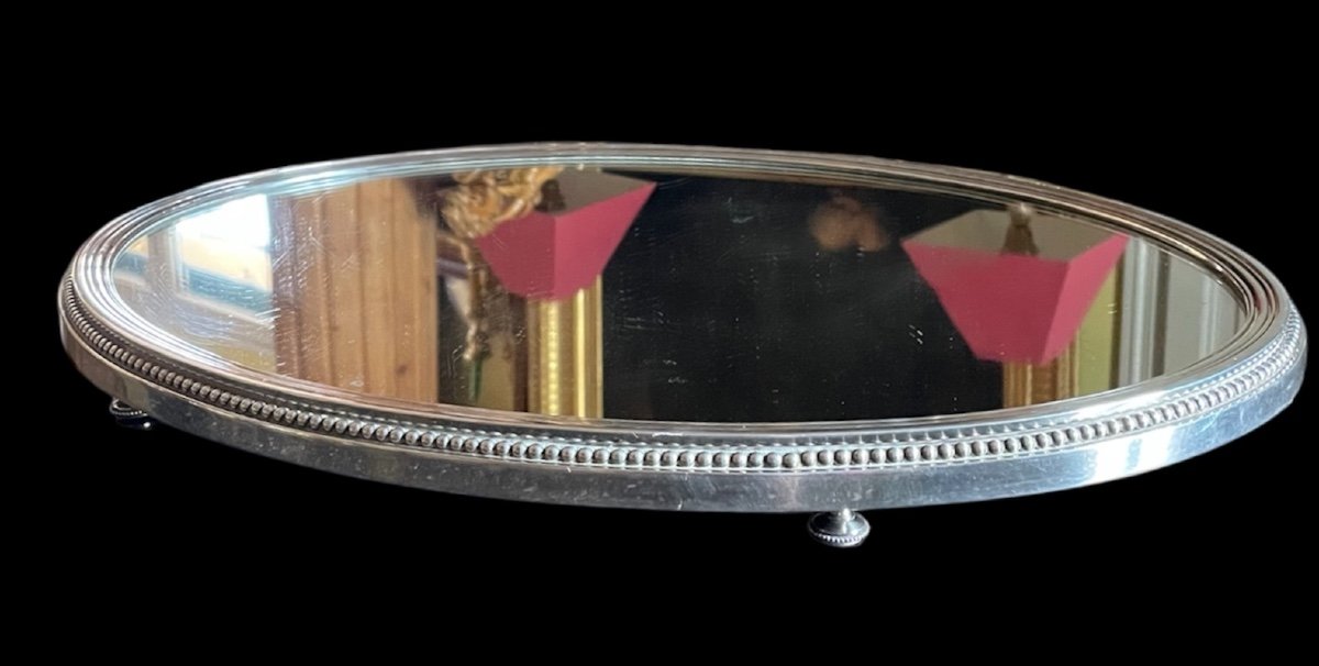 Mirror Table Top In Silver Metal By The Silversmith Armand Frénais Silverware Pearls XVI -photo-2