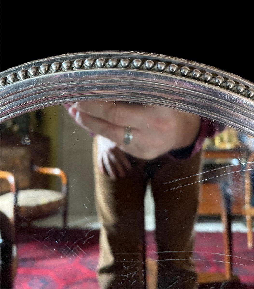 Mirror Table Top In Silver Metal By The Silversmith Armand Frénais Silverware Pearls XVI -photo-3