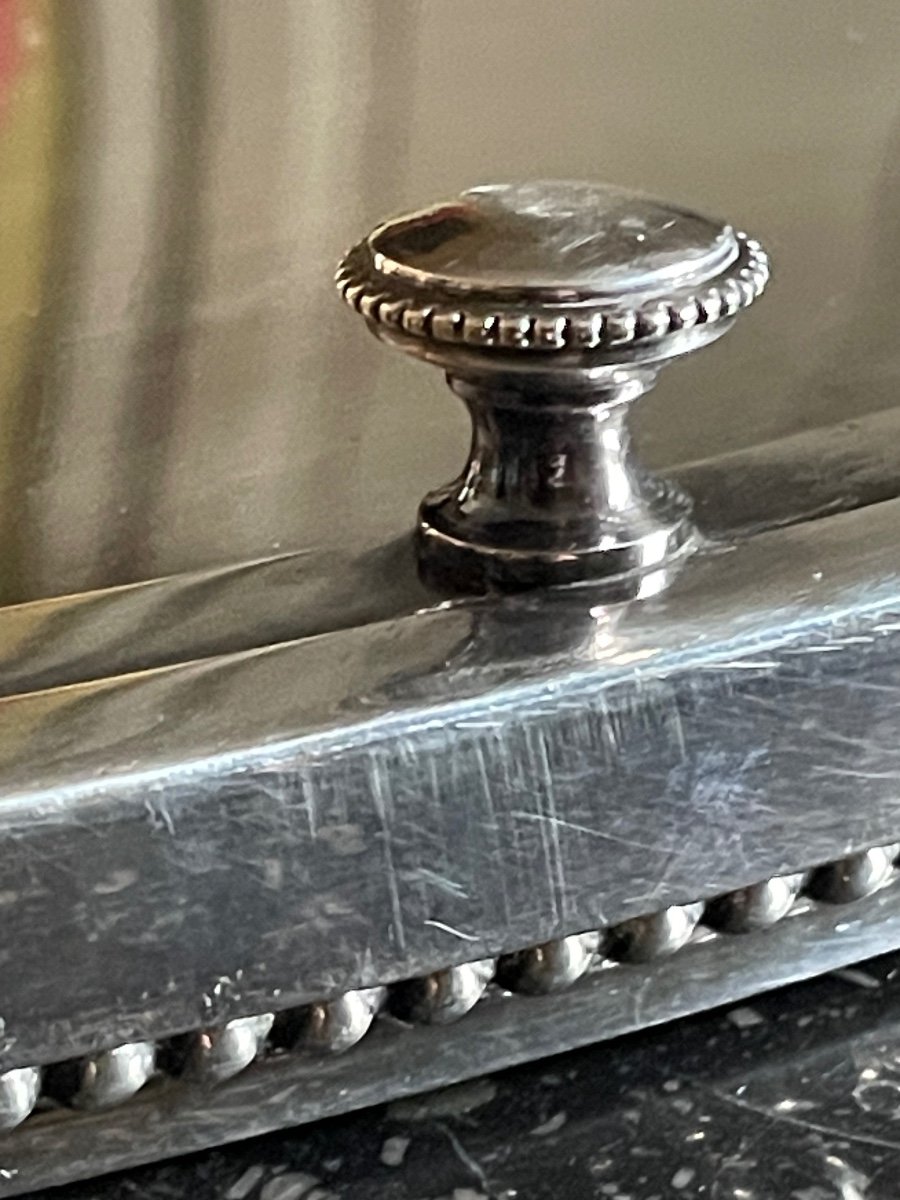 Mirror Table Top In Silver Metal By The Silversmith Armand Frénais Silverware Pearls XVI -photo-4