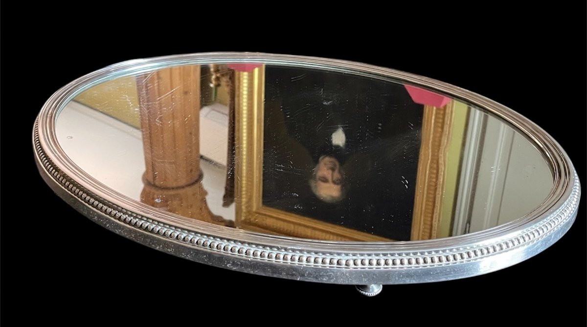 Mirror Table Top In Silver Metal By The Silversmith Armand Frénais Silverware Pearls XVI -photo-1