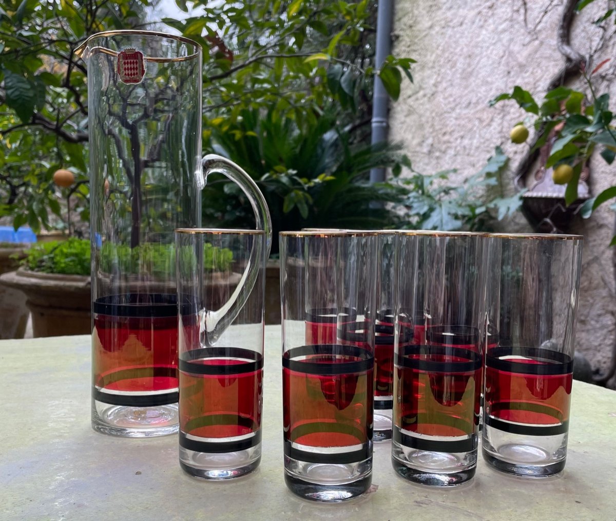 SERVICE À ORANGEADE EN VERRE VERS 1950/60 DE LA CRISTALLERIE ET VERRERIE DE MONACO MONTE-CARLO 