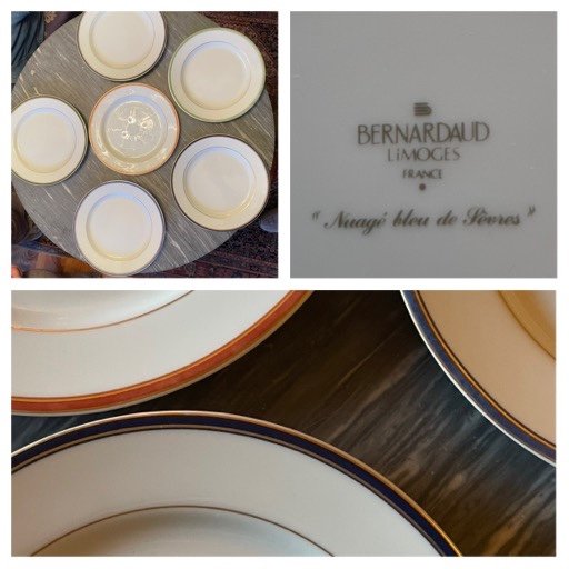 Bernardaud Dessert Plates, Cloud Model, Limoge Porcelain, Gold Edging  