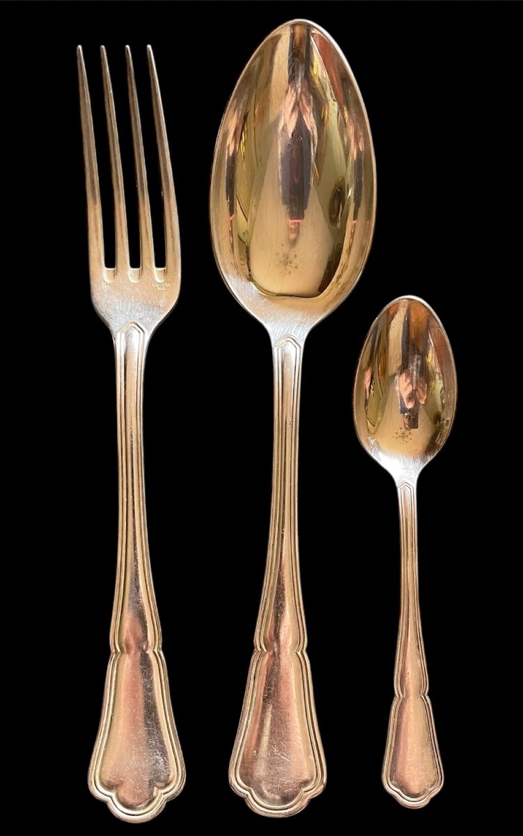 Ercuis Cutlery Set, Victoria Contours Model In Silver-plated Metal Silverware Tableware -photo-2