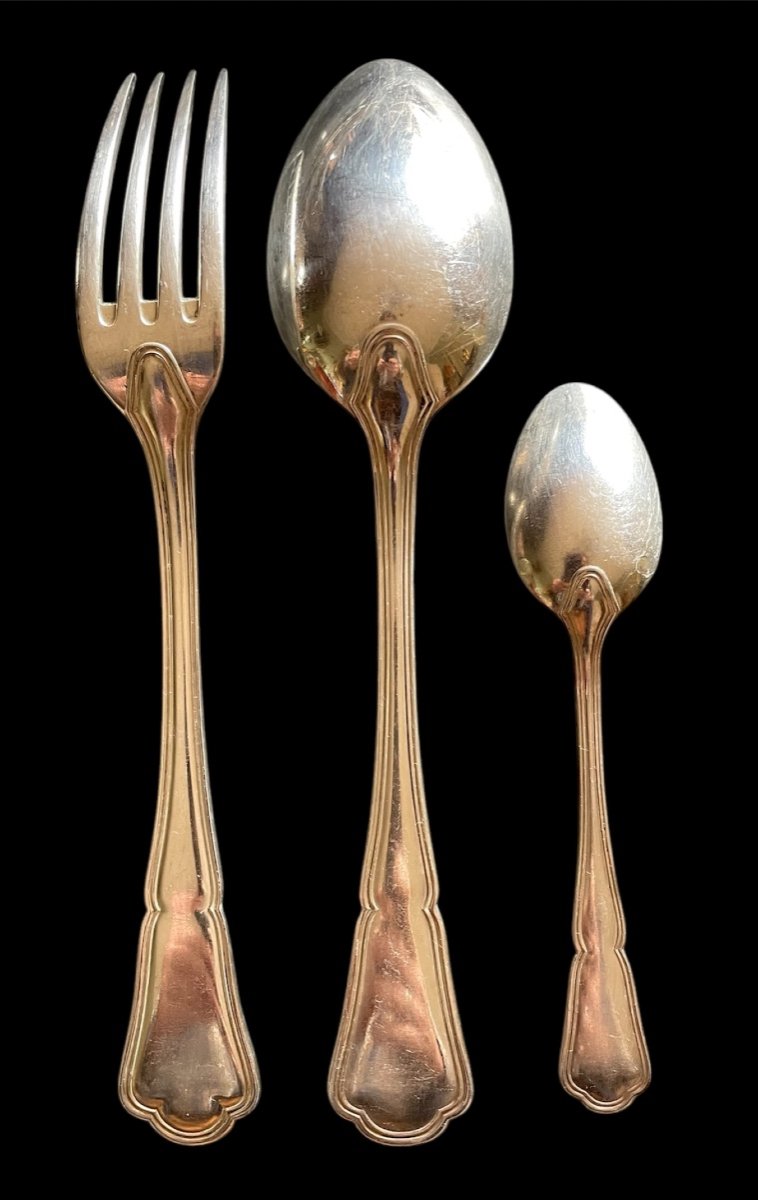 Ercuis Cutlery Set, Victoria Contours Model In Silver-plated Metal Silverware Tableware -photo-3