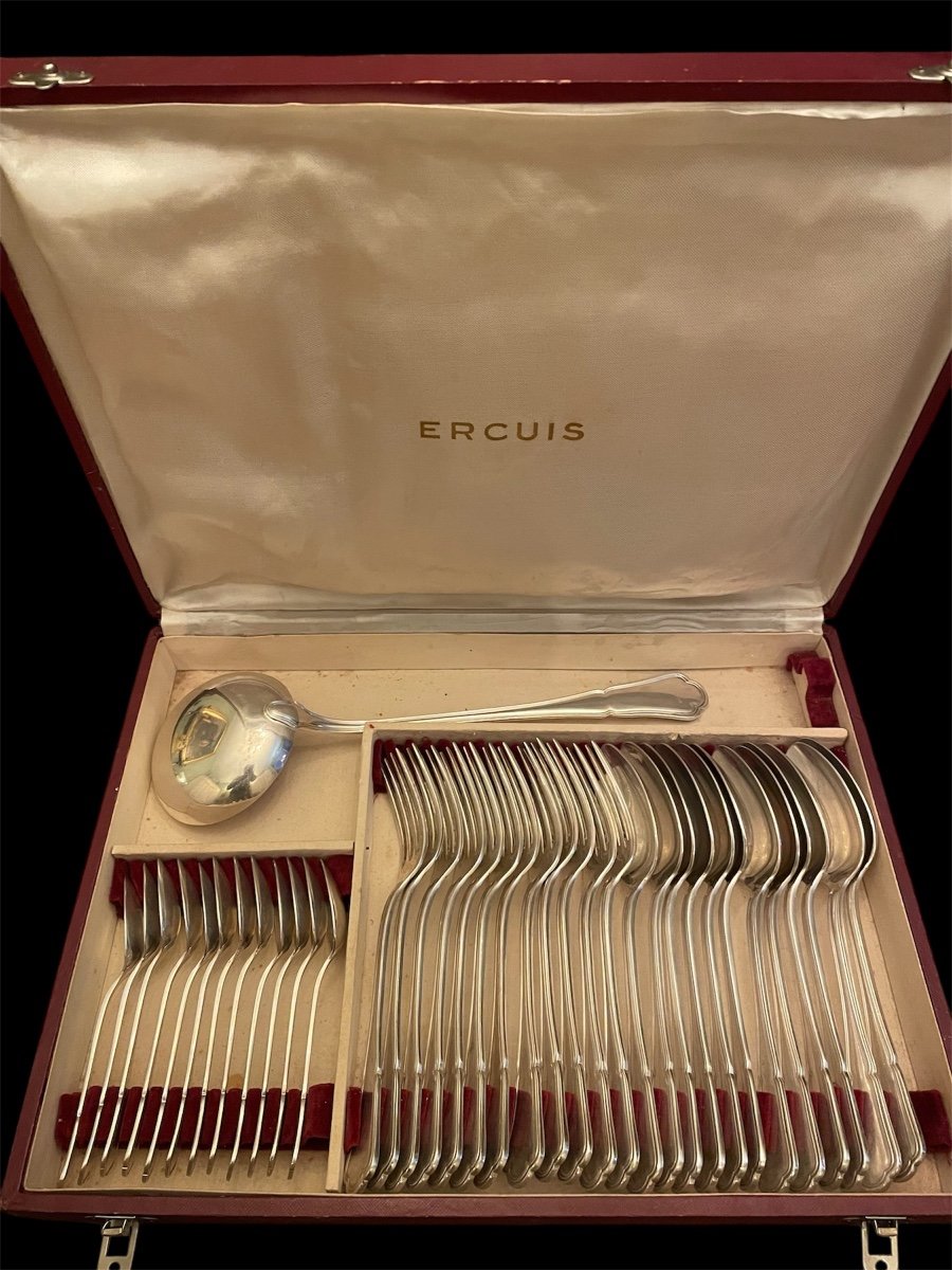 Ercuis Cutlery Set, Victoria Contours Model In Silver-plated Metal Silverware Tableware -photo-1