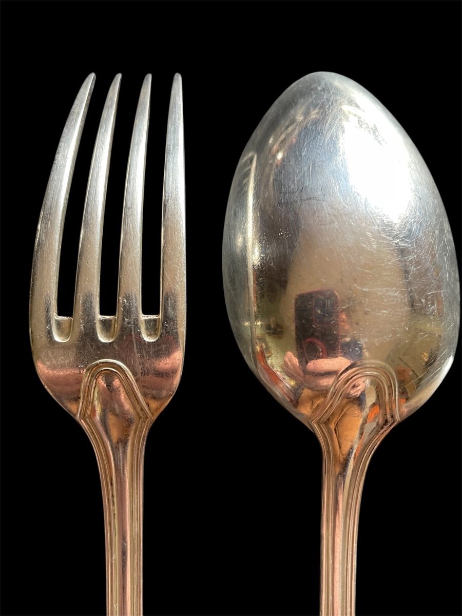 Ercuis Cutlery Set, Victoria Contours Model In Silver-plated Metal Silverware Tableware -photo-3