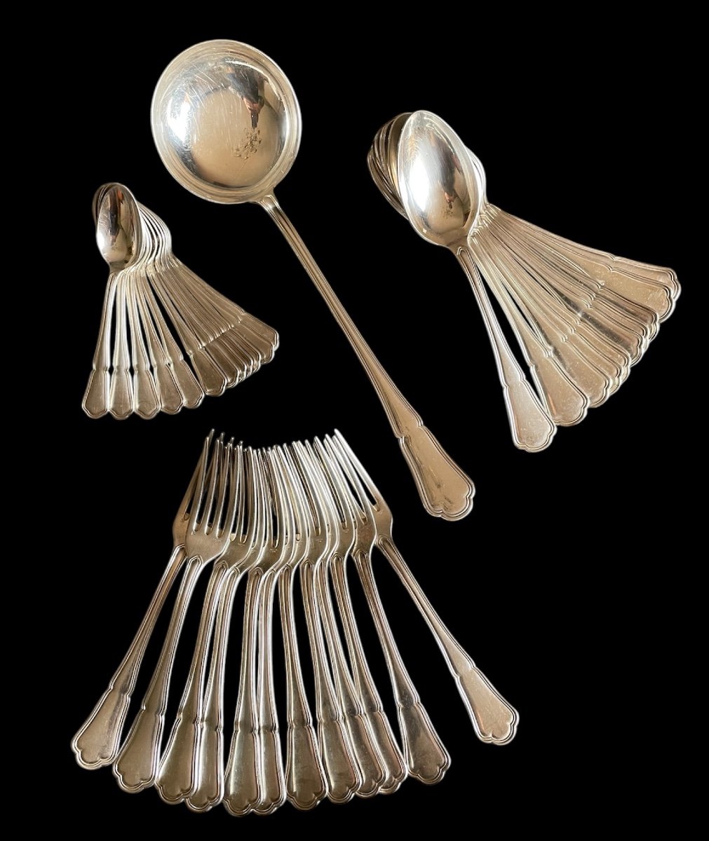 Ercuis Cutlery Set, Victoria Contours Model In Silver-plated Metal Silverware Tableware 