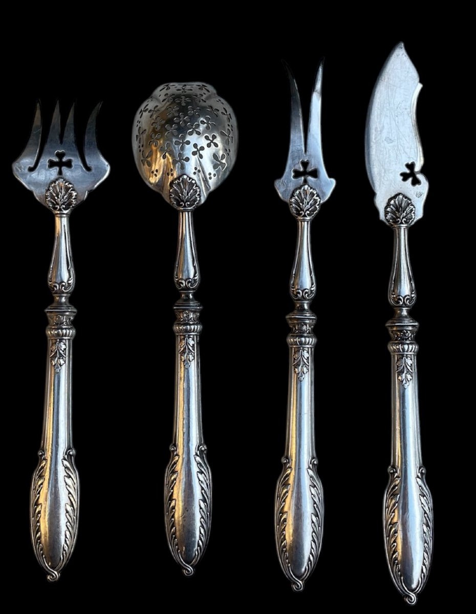 Solid Silver Hors-d'œuvre Set By The Silversmith Alphonse Debain, Minerva Hallmark  -photo-4