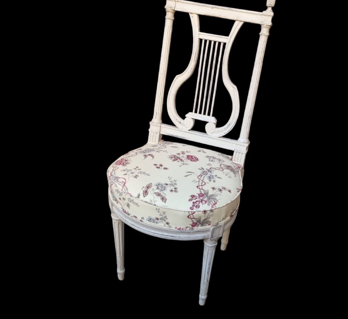 SÉRIE DE 6 CHAISES À DOSSIER FORME LYRE STYLE LOUIS XVI VERS 1900  TISSUS BRAQUENIÉ LONGUEVILLE-photo-6