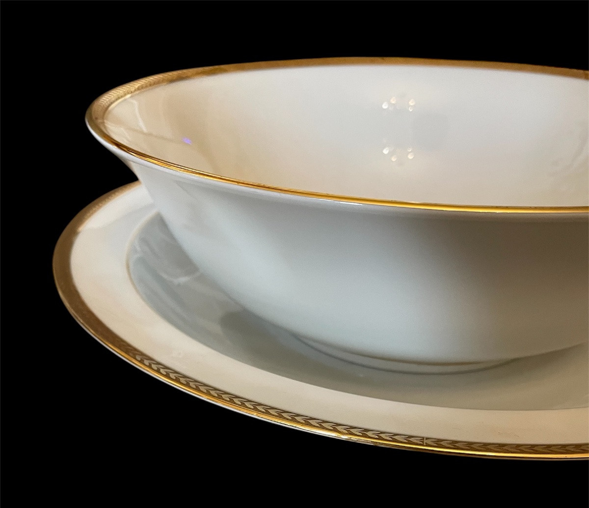 Bernardaud Table Set Laurier Model Limoges Porcelain With Gold Edging-photo-4