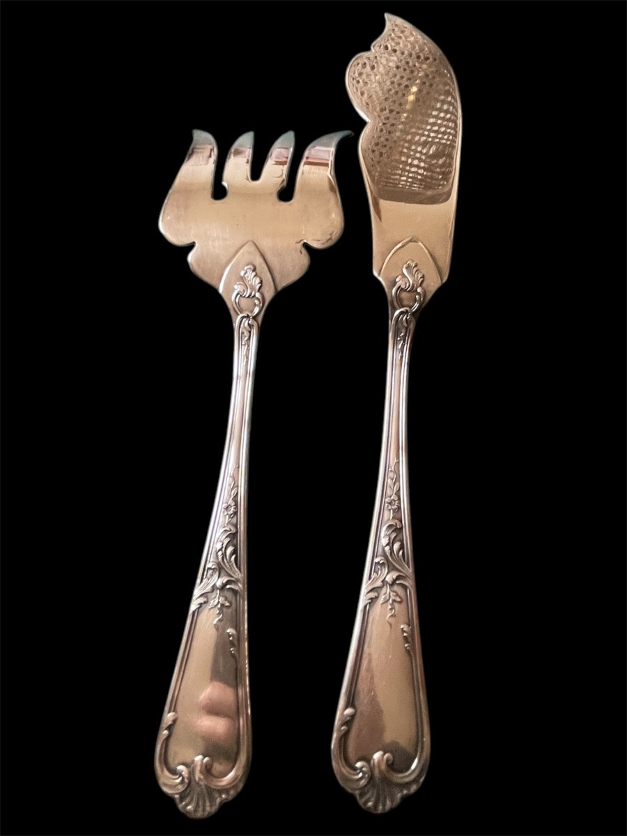 Fish Serving Set From Ercuis Silver-plated Metal Louis XV Silverware Model -photo-2