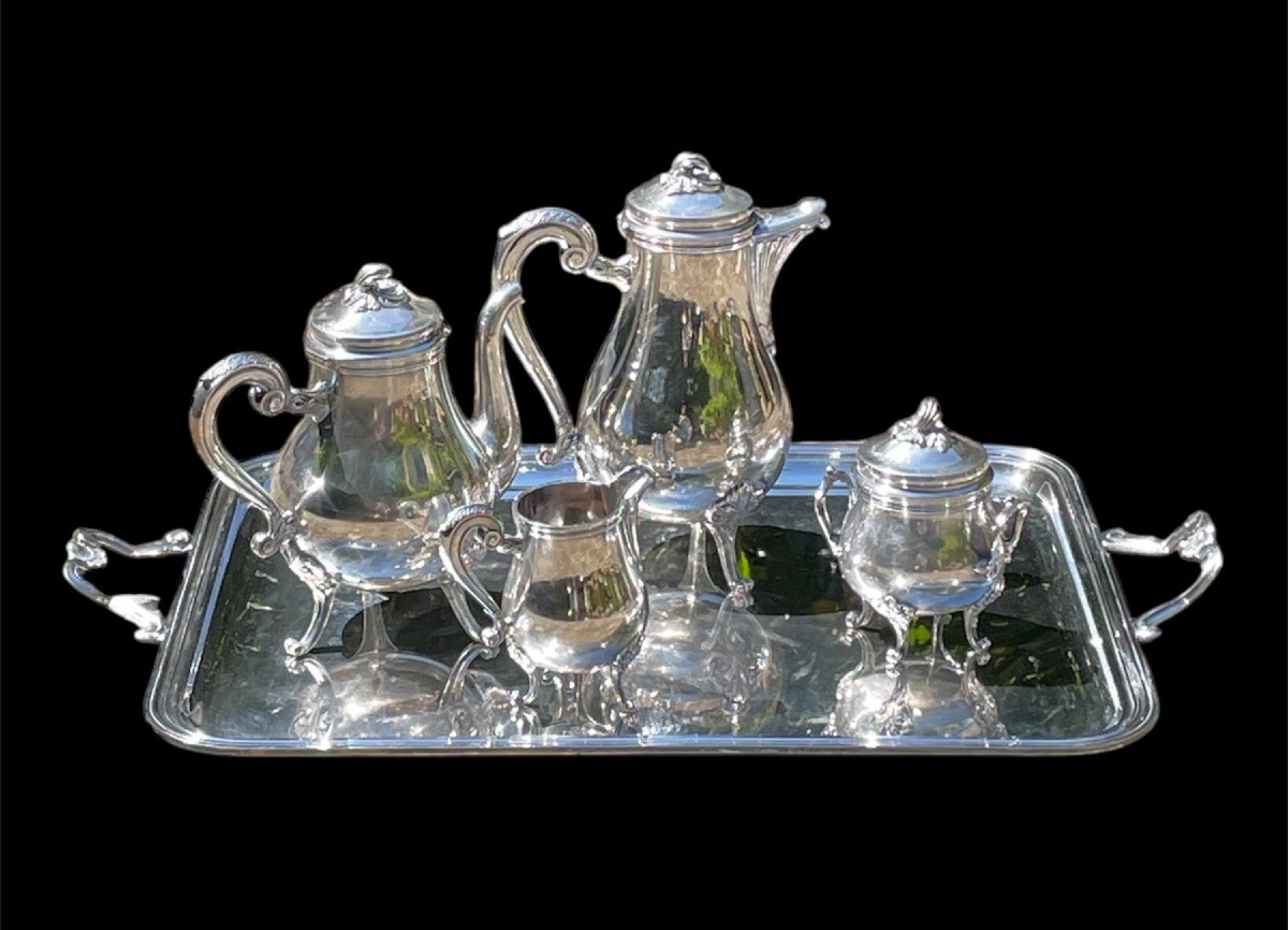 Silver-plated Coffee And Tea Set From Maison Christofle, Marly Model, Gallia Collection-photo-2
