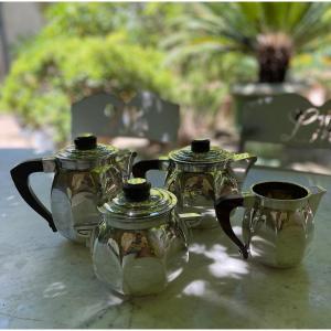 Art Deco Silver Metal Coffee And Tea Service Durouusseau And Raynaud Lyon Silverware 