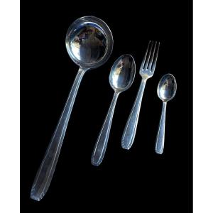 Art Deco Silver Plated Metal Cutlery Set 37 Pieces Lancel Goldsmith Tableware Silverware  