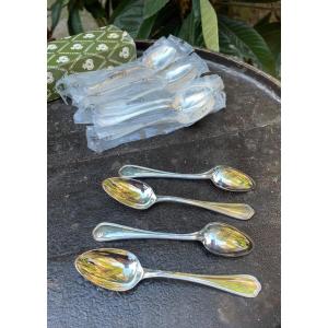 12 Christofle Spatours Model Silver Metal Tea Spoons With Double Silverware Threads 