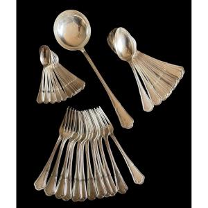 Ercuis Cutlery Set, Victoria Contours Model In Silver-plated Metal Silverware Tableware 