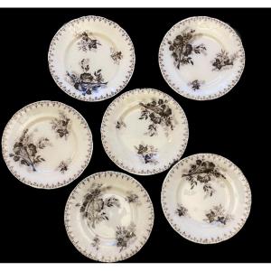 6 Dessert Plates In Sarreguemines Flore Model Sarreguemines Earthenware U&c Stamp  