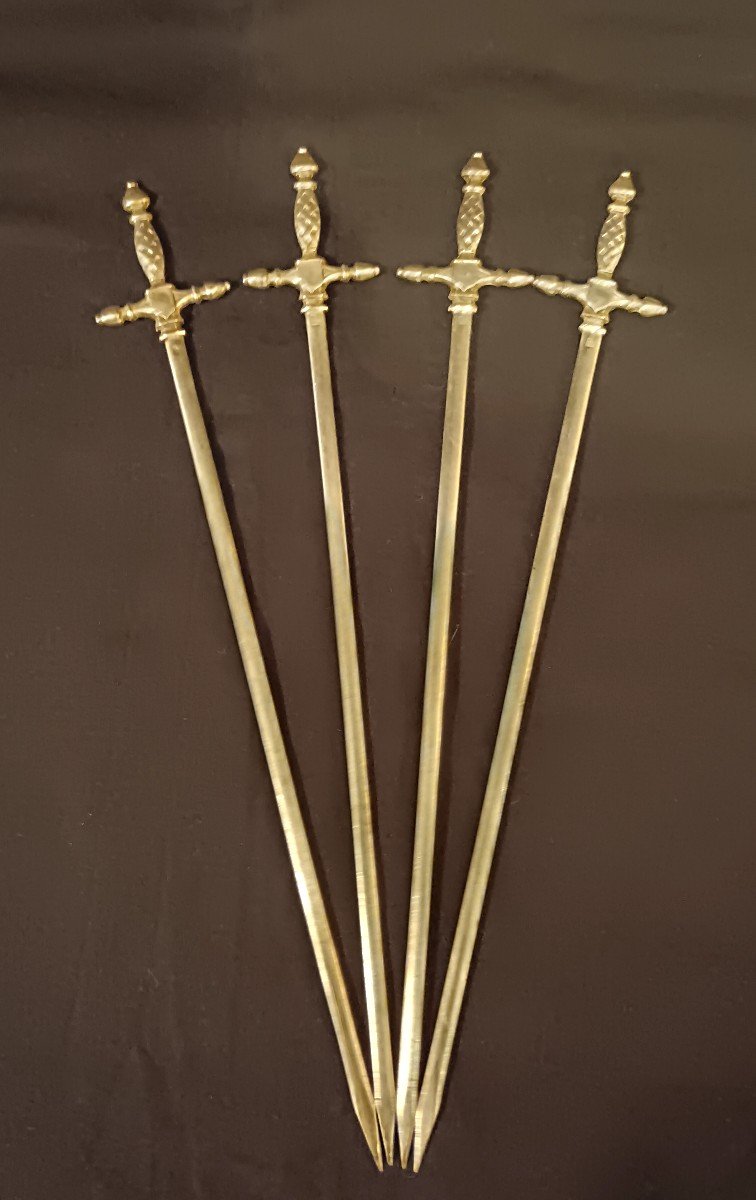 4 Silver Plated "sword" Skewers Dlg From Christofle