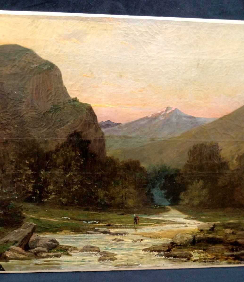 Oil On Canvas Mountain Landscape By Georges Gassies -photo-3