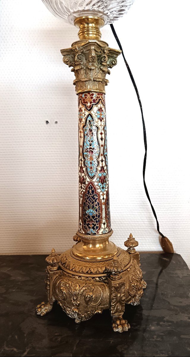 19th Century Cloisonné Bronze Oil Lamp-photo-4