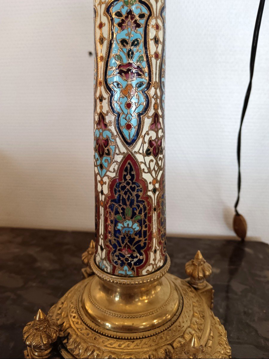 19th Century Cloisonné Bronze Oil Lamp-photo-1