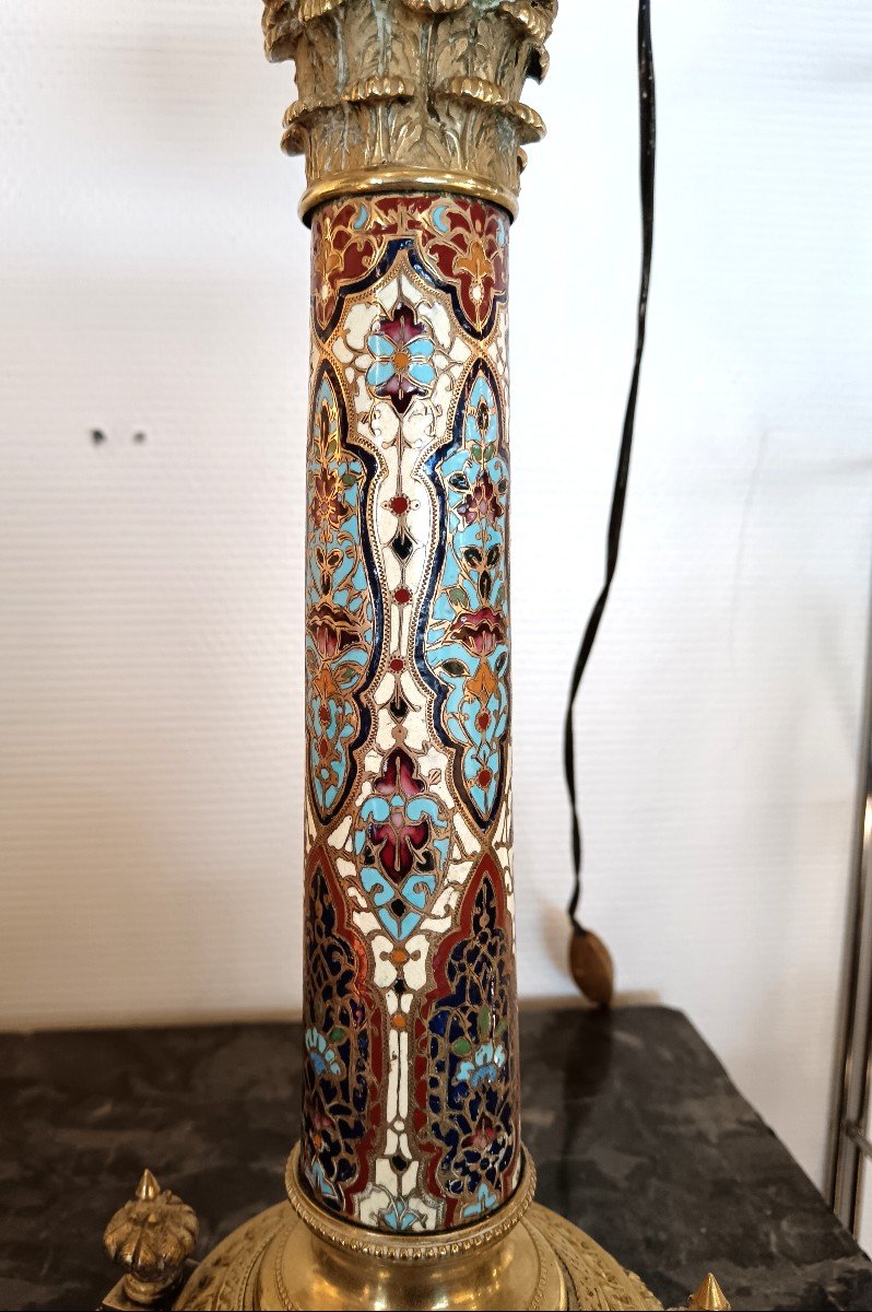 19th Century Cloisonné Bronze Oil Lamp-photo-3