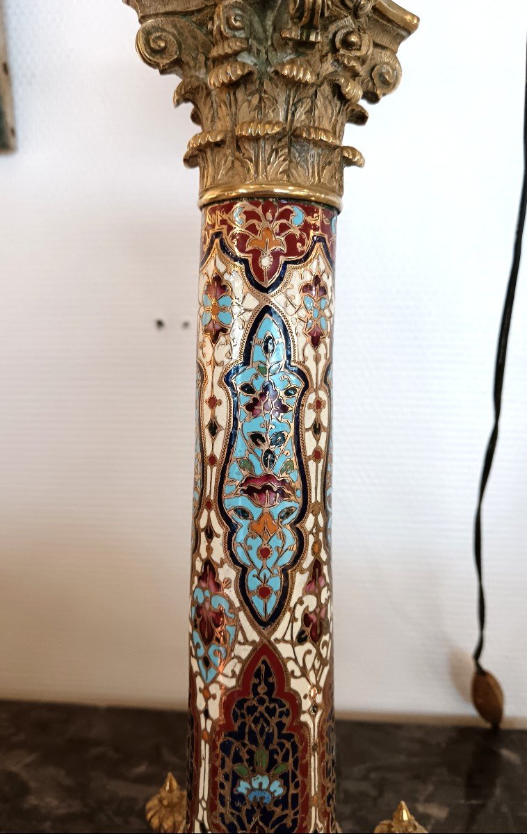 19th Century Cloisonné Bronze Oil Lamp-photo-4