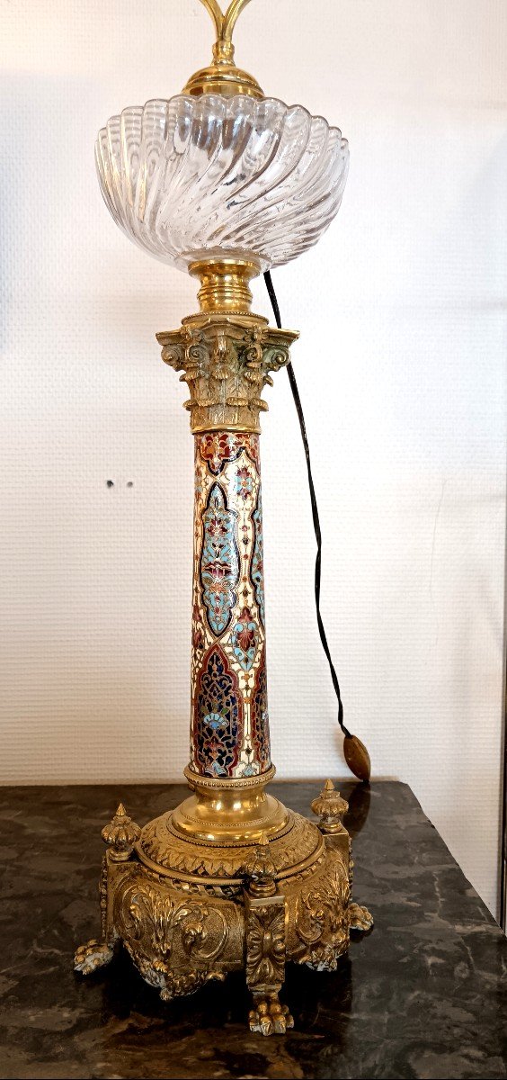 19th Century Cloisonné Bronze Oil Lamp-photo-5