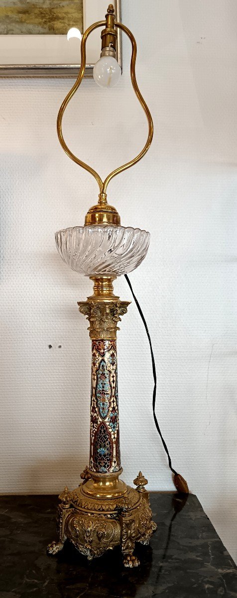 19th Century Cloisonné Bronze Oil Lamp