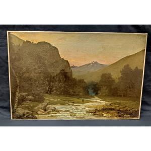 Huile sur toile paysage de montagne par Georges Gassies 