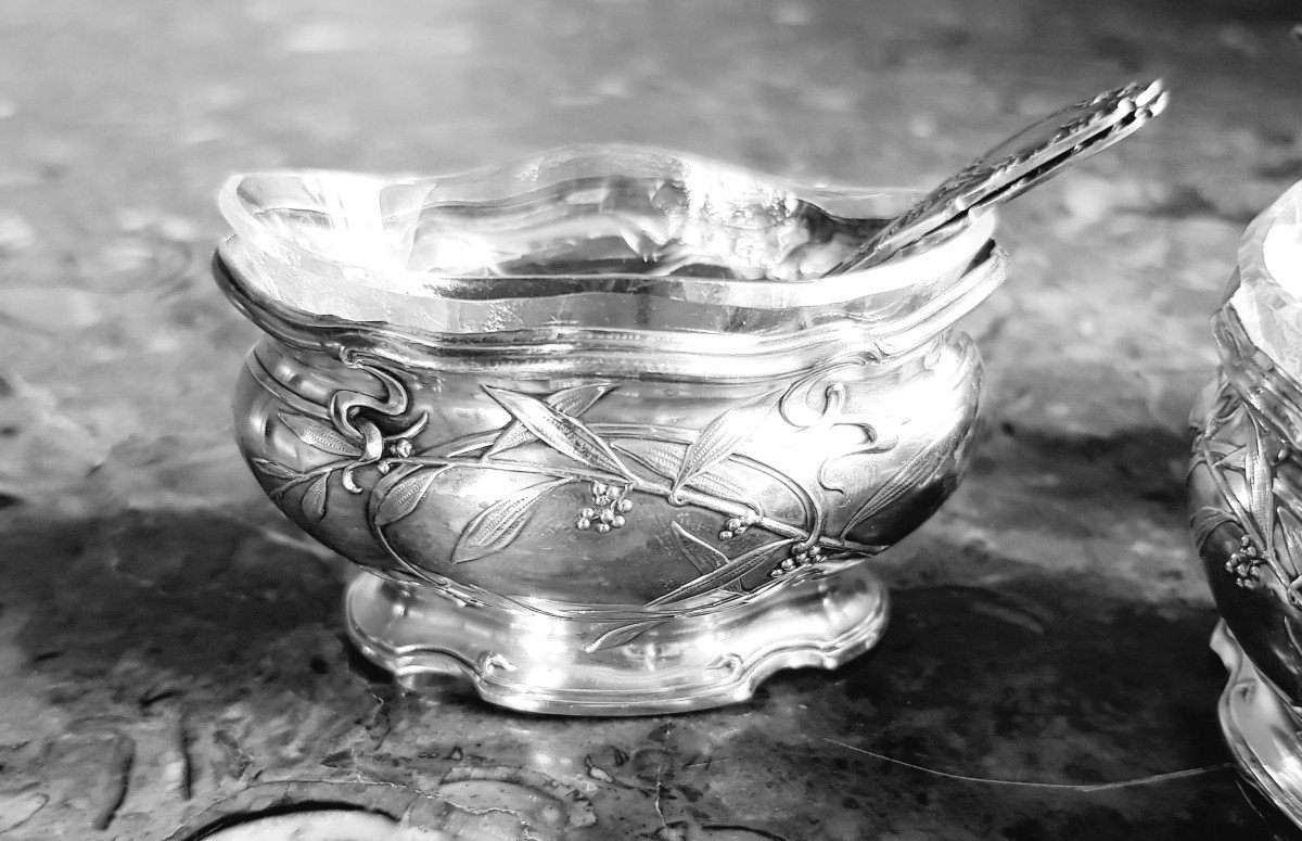 Three Navette-shaped Salt Cellars In Silver.-photo-3