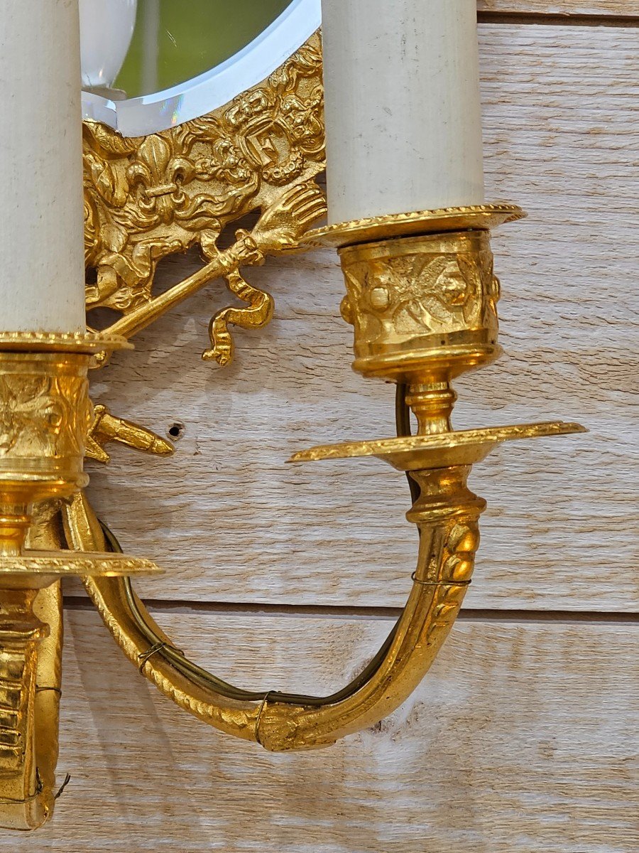 Pair Of Bronze Sconces Gilded With Fine Gold-photo-3